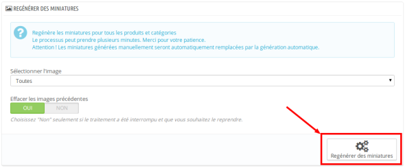Régénérer des miniatures Prestashop