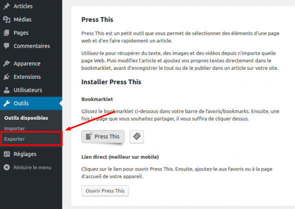 Export WordPress