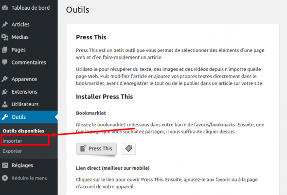 wordpress import