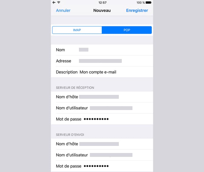 compte mail pop ipad