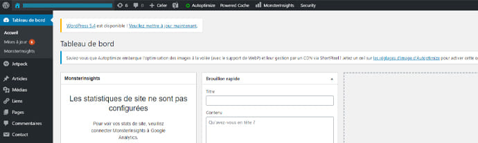 Tableau de bord wordpress