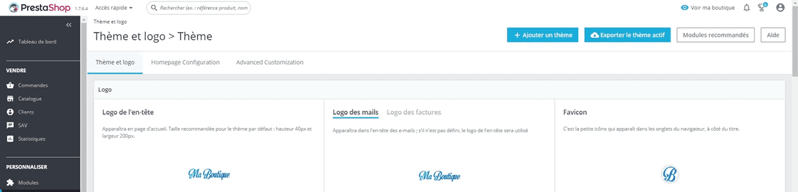 thème et logo prestashop