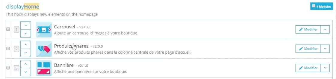 changer l'ordre des modules de son site