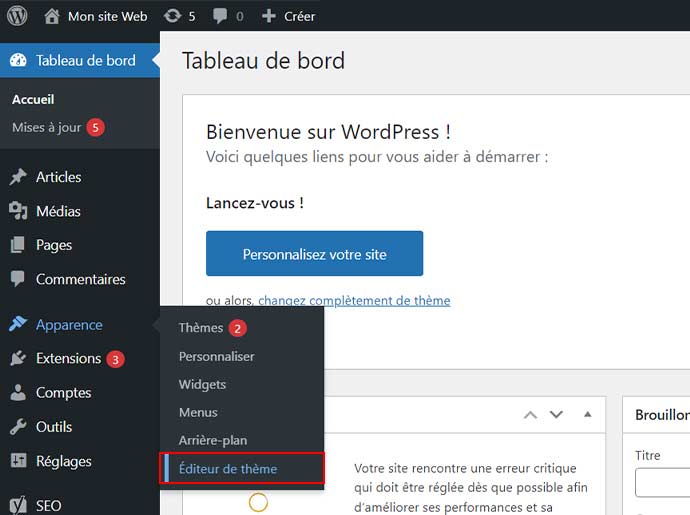Éditeur de thème WordPress