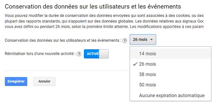 google analytics conservation des données