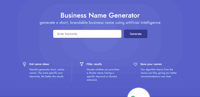 Namelix pour trouver un nom d'entreprise original