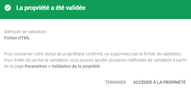 Google Search Console validation propriété