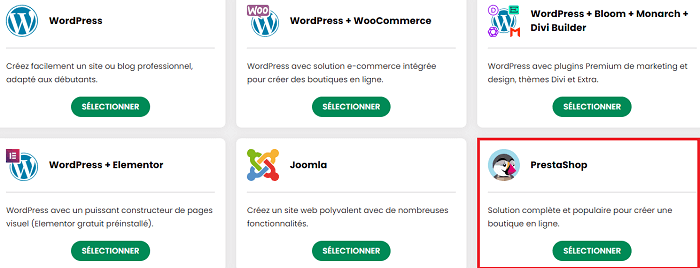 hébergement PrestaShop
