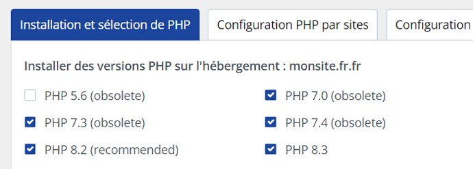 Choix version PHP sur le LWS Panel