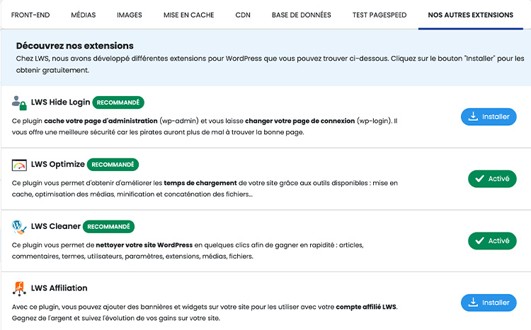 Autres extensions LWS