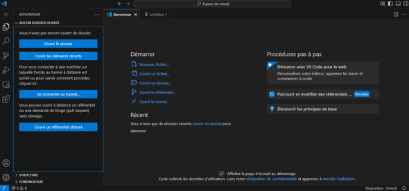 Exemple d'éditeur de texte en ligne Visual Studio Code