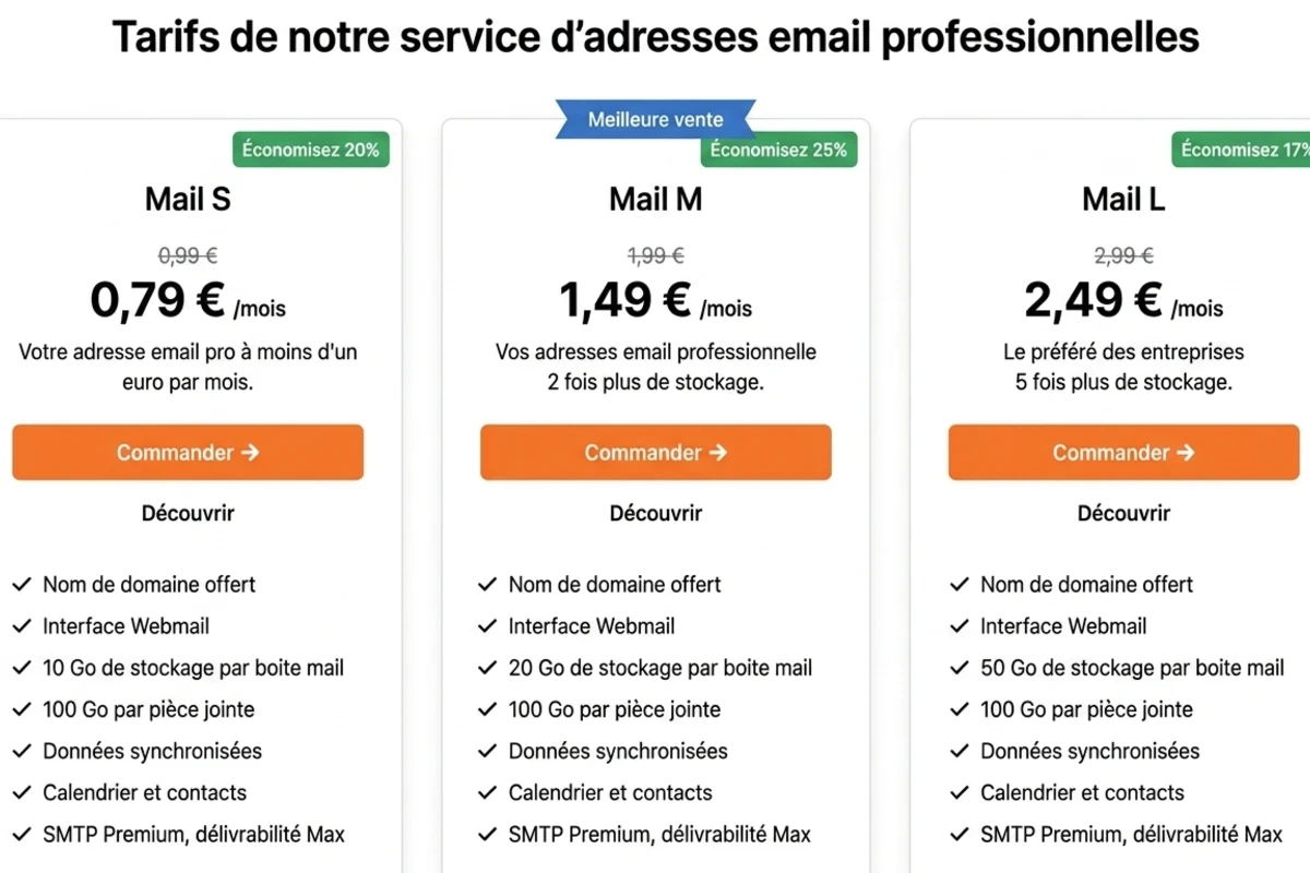 Tarifs des adresses email professionnelles